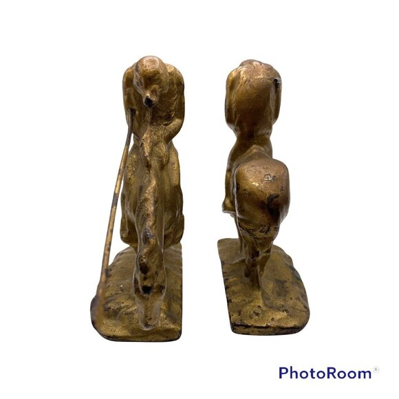 Vintage Solid Brass Horse & Rider End of the Trail bookends - Picture 3 of 3